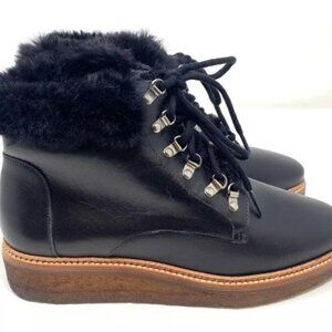 Botkier Winter Faux Fur Trim Gum Sole Women's Boot Black Leather Size 10